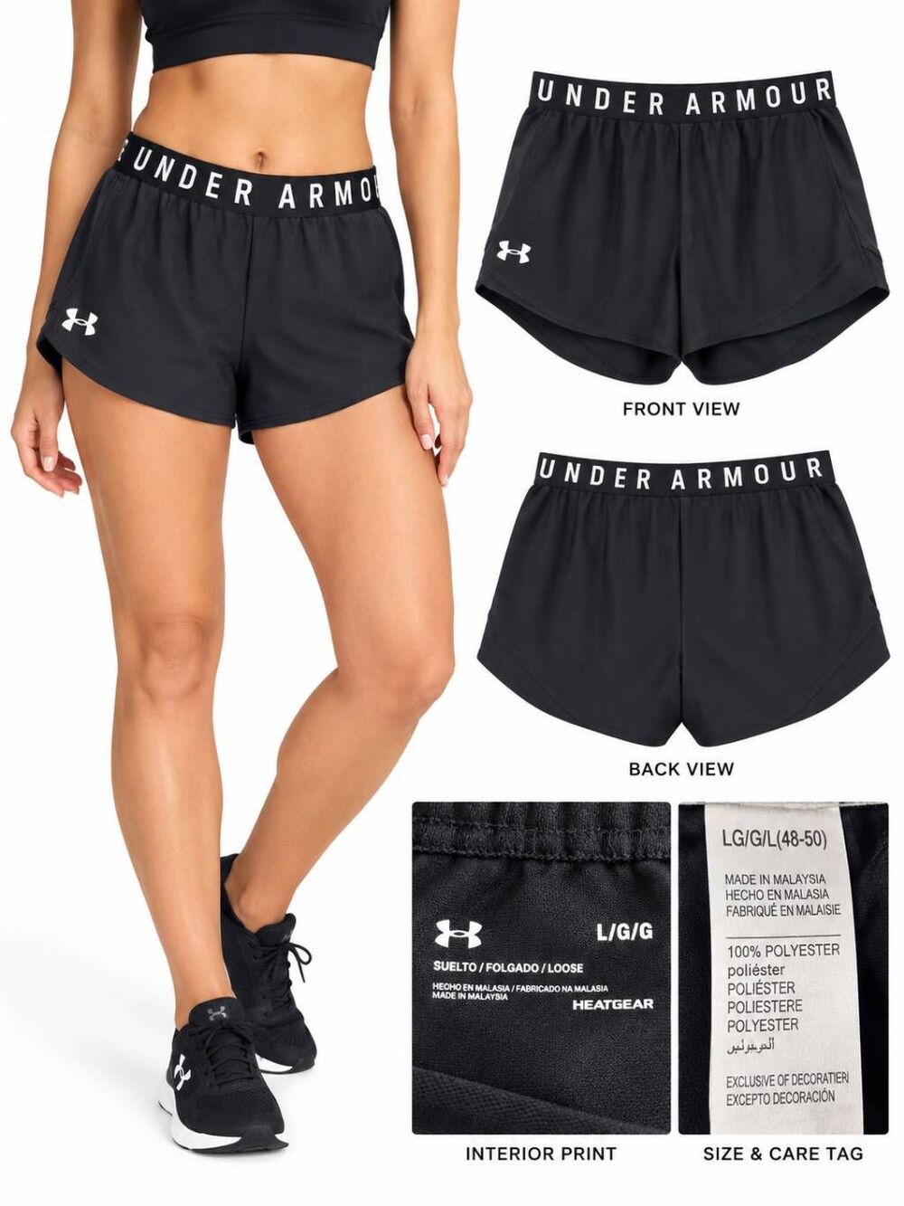 Under Armour L Black Loose Running Shorts HeatGear Logo